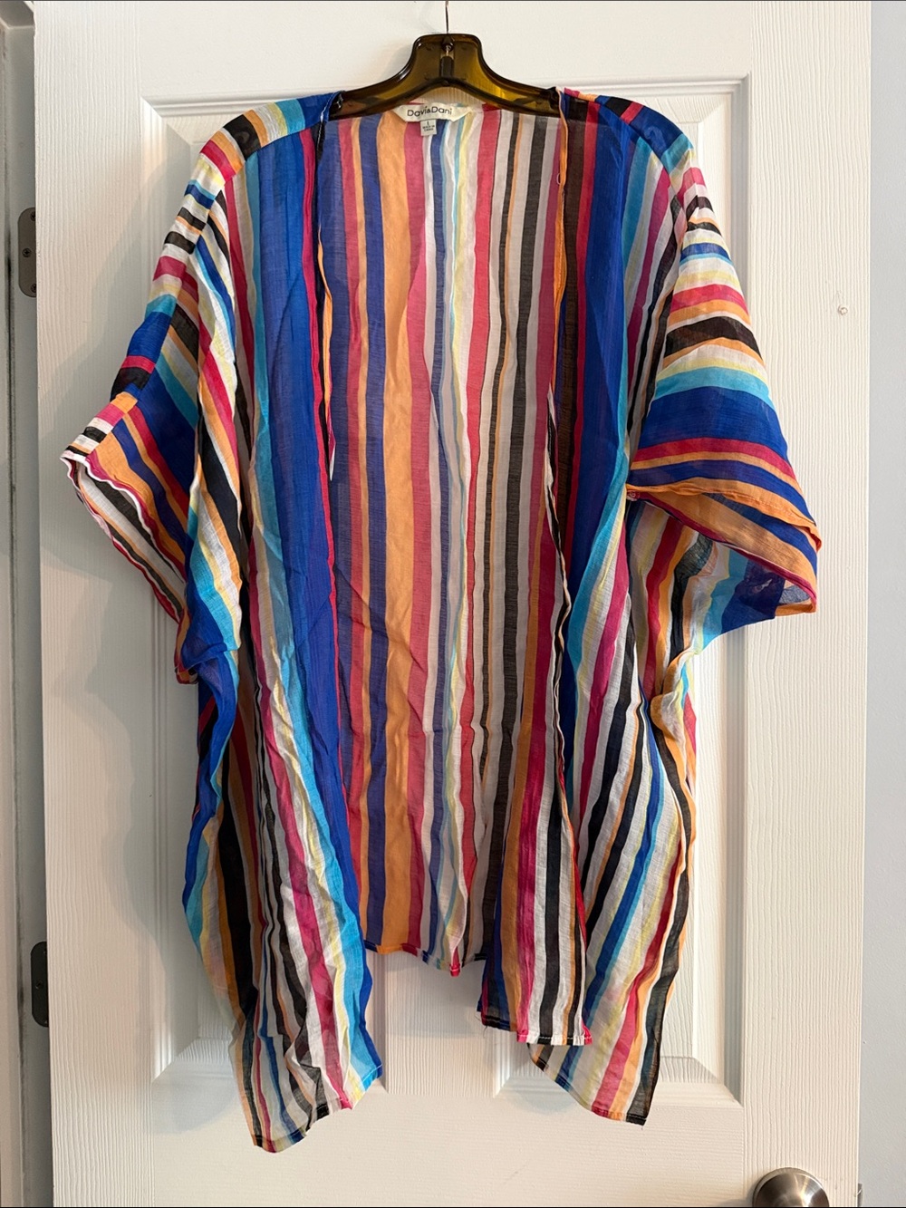DAVI & DANI Multicolor Striped Swim Coverup - Blue, Pink, Orange, Yellow, Black